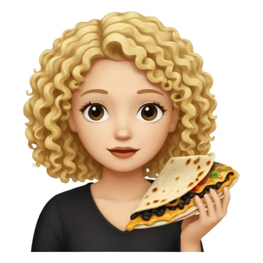 mujer con pelo rubio rizado comiendo quesadillas quemadas negras  sticker