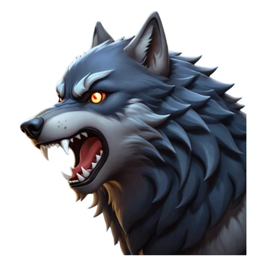 cinematic-noble-fierce-werewolf-howling-portrait-emoji, poised-and-imposing, with a fierce wolfish face tilted upwards in a haunting howl, glowing eyes full of primal ferocity, sharp, and a rugged snout, fur rippling in shades of midnight black and silver, muscles tensed as the powerful howl echoes beneath the moonlit sky; rendered with realism, capturing the raw, untamed power of the beast in its wild, primal state sticker