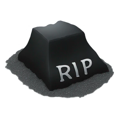 a black grave with the letters RIP on a silver  sticker