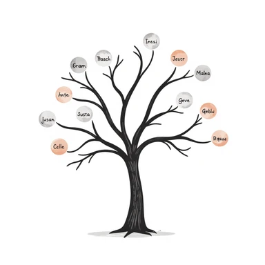 Hand-drawn ethereal family tree with delicate flowing lines connecting ancestor circles, dreamy watercolor-like effects sticker