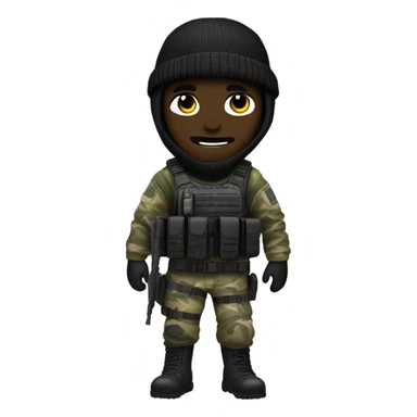 male, pale skin, call of duty black face mask, camo tactical gear, combat boots, black beanie, hazel eyes sticker