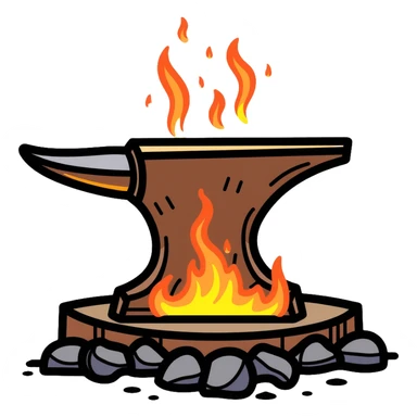 blacksmith anvil glowing with intense heat, hot metal sticker