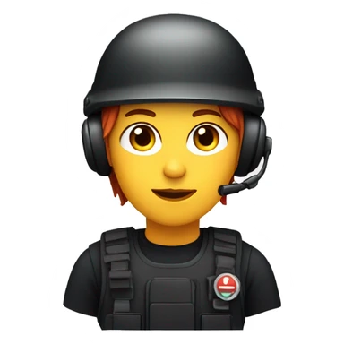 operator dressed in black with a milatary helmet, without glasses, wearing a headset, ready to respond to alerts, preferably red-haired female  sticker
