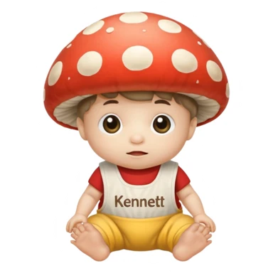 a human baby mushroom crawling with the work kennett on his bib sticker