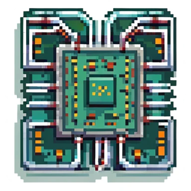 pixel art style electronic integrated circuit (IC), blocky shapes, limited colors sticker