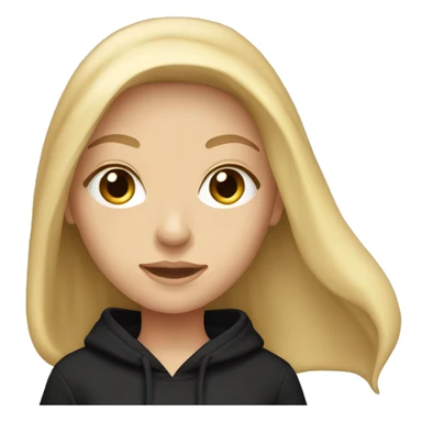 white Caucasian female with long blonde hair wearing an oversized black hoodie sweatshirt sticker