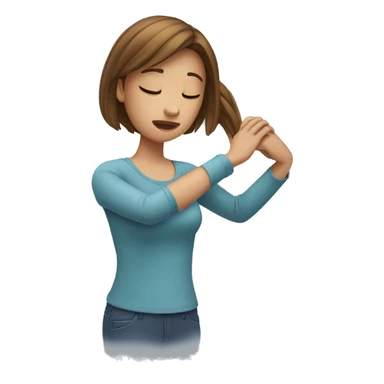 The girl has a shoulder pain sticker