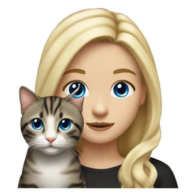 girl , blue eyes, with flowing blond hair and black tabby cat  sticker