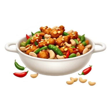 Cinematic Realistic Kung Pao Chicken Dish Emoji, showcasing spicy, stir‚Äêfried chicken with peanuts and vegetables rendered with dynamic textures and vibrant lighting. sticker