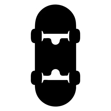 A skateboard in a black filled icon style, with a truck. sticker
