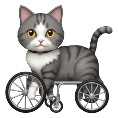 full body small short hair dark grey and white cat with hazel eyes walking in a wheelchair for cats sticker