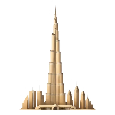 Burj Khalifa, beige silhouette, minimalism, with geometric background, emoji style sticker