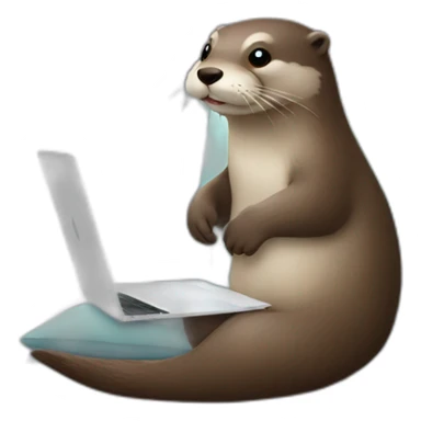 otter using a macbook with his back against a pillow sticker