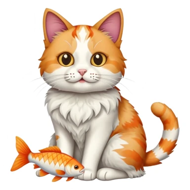 cat full body sitting with fish bones in mouth sticker