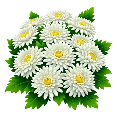 big bouquet White Chrysanthemum, luxuriant, leaf, bud sticker
