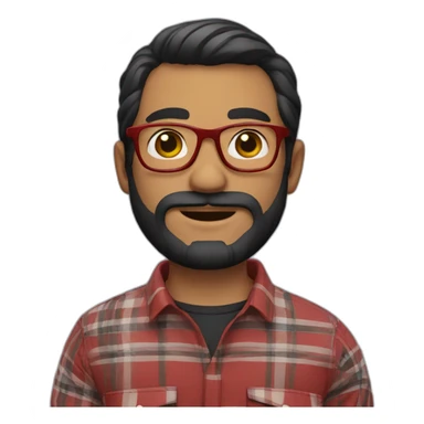 man with beard, glasses, black hair and red plaid shirt sticker
