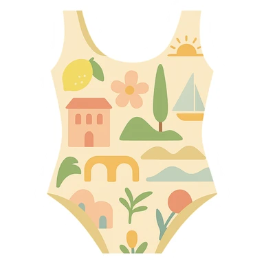 flat vector pastel italian summer inspired print swimsuit isolated sticker