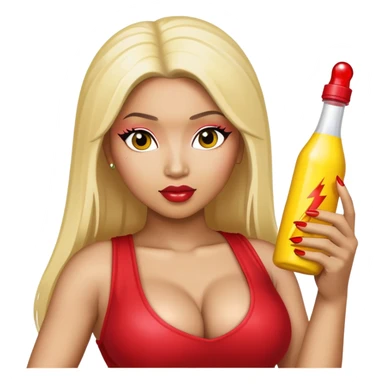 Nicki Minaj with a bottle yellow and a red flash on the bottle  sticker