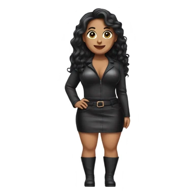 Curvy woman with long dark hair wearing Mini black leather skirt  sticker