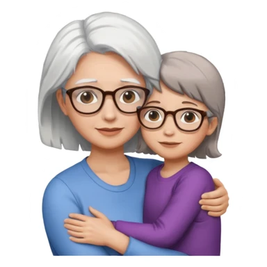 Abrazo de Madre de 60 años con pelo blanco y gafas y hija con pelo morena sin gafas sticker