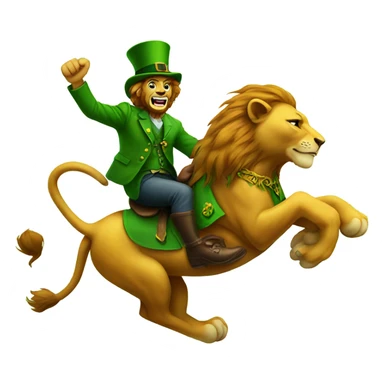 Lion riding a leprechaun  sticker