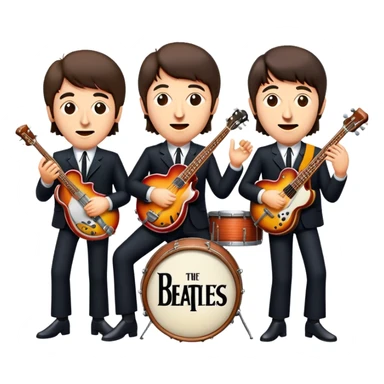 Cinematic Realistic The Beatles Group Emoji, depicted as an iconic band of four exuding playful charisma and musical genius with retro instruments and vibrant expressions, rendered with rich textures and nostalgic dynamic lighting that captures their legendary impact on pop culture. sticker