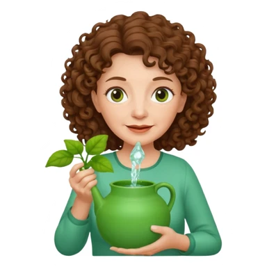 Older female florist – curly hair, holding garden water pot sticker