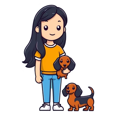 Girl holding a dachshund   sticker