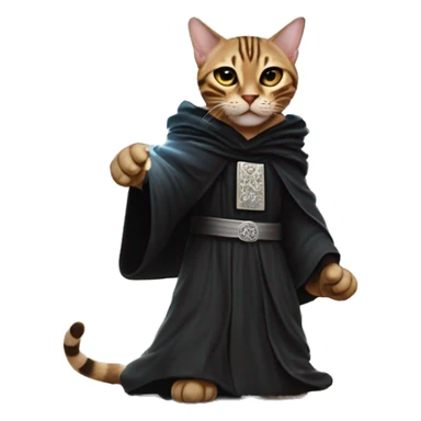 Bengal cat dressed as emperor palpatine unlimited power scene with lightning bolts coming out of its paws sticker