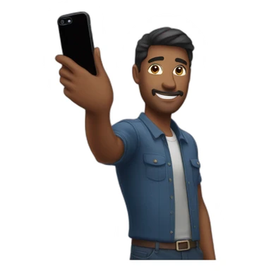 A man who taking selfie with Iphone 14 sticker