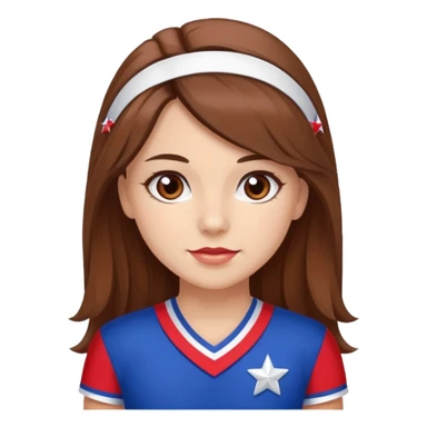 cheerleader in red-blue and white uniform with star like captain america, has brown eyes and brown long hair sticker