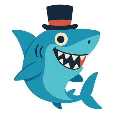 shark wearing a top hat, fun and whimsical style sticker