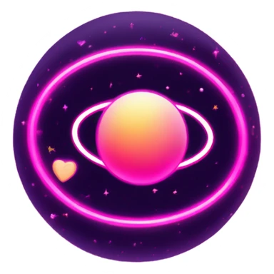 Neon pink planet with glowing rings and hearts  sticker