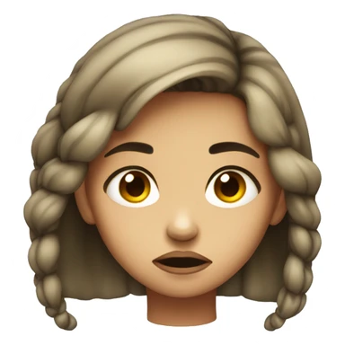 A girl with a sad look and a twisted lip sticker