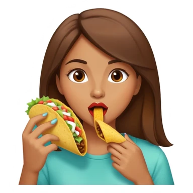 Girl with brown hair licking a taco sticker