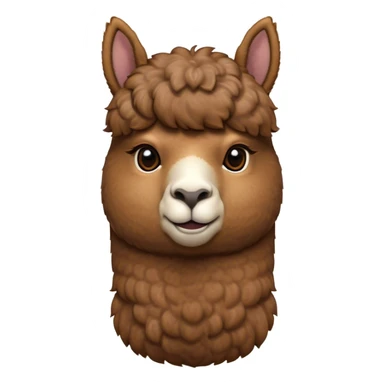 Cinematic Noble Brown Alpaca Portrait Emoji, Poised and regal, with a sturdy, graceful build and a rich, well-groomed brown fleece, deep-set soulful warm eyes, Simplified yet sharp and sophisticated features, highly detailed, glowing with a soft, dignified glow, high shine, intelligent and serene, stylized with an air of pastoral elegance, focused and attentive, soft glowing outline, capturing the essence of a watchful and confident companion, so majestic it feels as though it could stride out of the screen with effortless authority! sticker