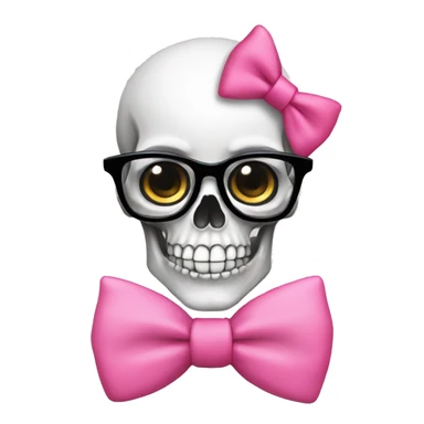 Girly Skull with black nerd glasses and pink bow on top of skull sticker
