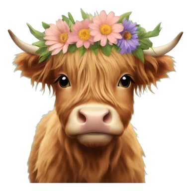 Baby highland cow with flower crown sticker