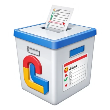 Colorful ballot box with Admin Bewerbungen label sticker