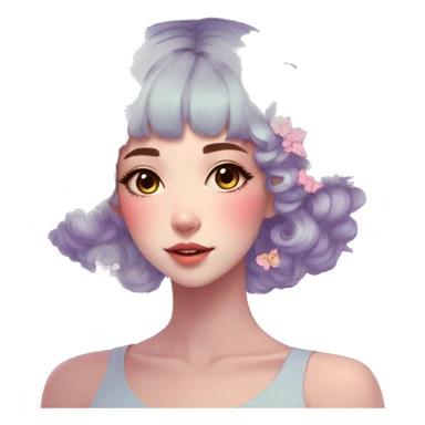 Gorgeous Pastel Anime Style Lady With Butterflies on head aesthetic trending style sticker