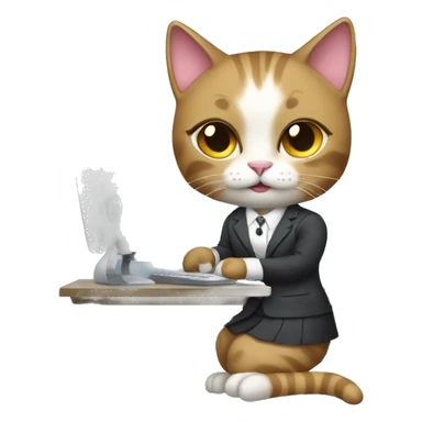  female cat in a dress suit working on a computer sticker