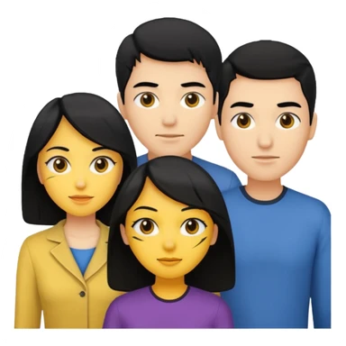 4 people, two man and two women,yellow skin,black hair, Half-body photo sticker