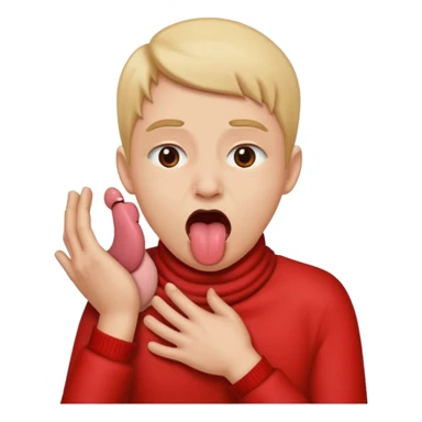 face with tongue out, choking, hands clutching neck sticker