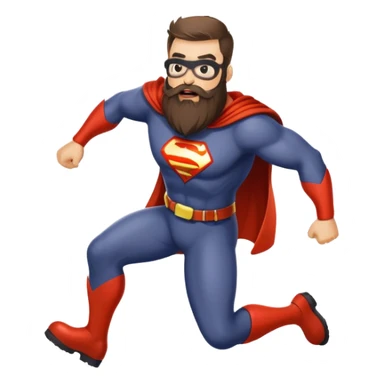 funny superhero with oversized beard tripping on his beard, clumsy superhero sticker