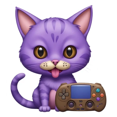 purple cat with huge eyes smelly lines and their massive brown tongue out also a playstation next to it and an ostrich on its back realistic sticker