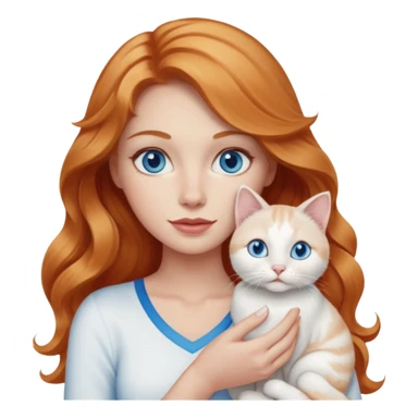 Long wavy strawberry blonde blue eyes woman with a white cat with blue eyes realistic  sticker