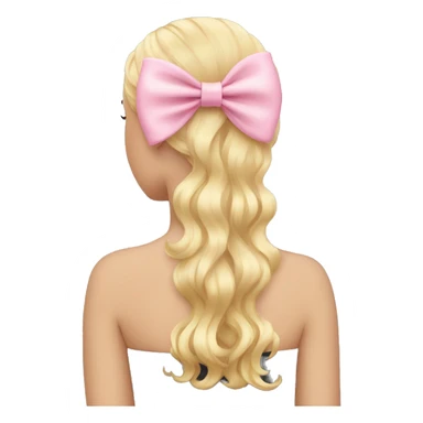 blonde hair from behind with a pastel pink bow sticker