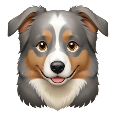 Gray tan and black Australian shepherd with white nose sticker
