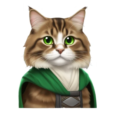 Brown and black Siberian cat with green eyes dressed as obi wan kenobi sticker