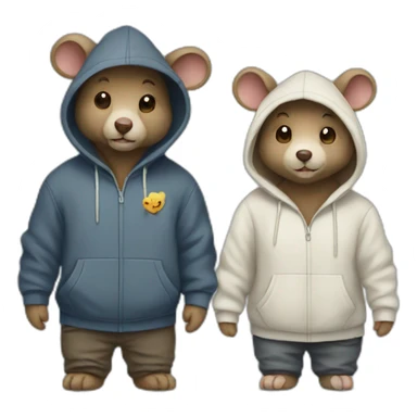 Mouse and bear couple in hoodies sticker